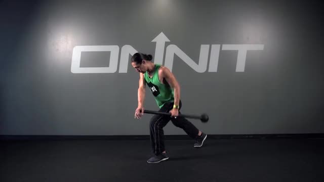 Male Rotating Split Stance Offset Row Steel Mace Exercise demonstration